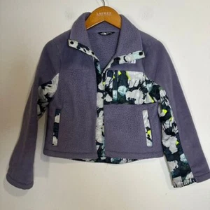 The North Face Girls Fleece Jacket Floral Print Colorblock Zip Up Purple S 7/8 - Picture 1 of 9