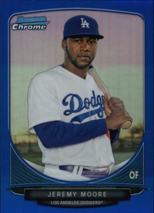 2013 Bowman Chrome Prospects Blue Refractors Card #BCP34 Jeremy Moore/250