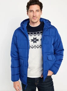 OLD NAVY ~ New! NWT Men's XXL 2XL ~ Catalyst Blue Hooded Quilted Puffer Jacket - Picture 1 of 3