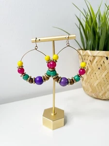 Orecchini Pendenti 2" Cerchio Rotondo Perline Dichiarazione Boho Festival Colorati - Foto 1 di 4