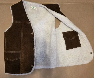 Chaleco Sherpa Vintage Marrón Gamuza Mujer’s Pequeño Western Ranch 70scowboy Foto 1 de 4
