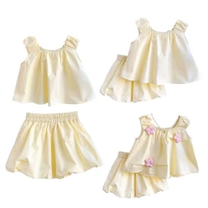 Conjunto de 2 piezas tops con moño y pantalones cortos primer cumpleaños para niñas bebés - Imagen 1 de 16
