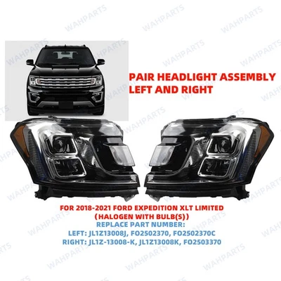 Pair For 2018-2021 Ford Expedition Left & Right Side Halogen Headlight Headlamp Foto 1 de 4