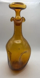 Vintage Pilgrim Glass #17 Amber Pinched Crackle Bottle Decanter w/Stopper 12" - Picture 1 of 4