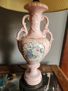 Pink Victorian Style Accent Lamp with Floral Pattern 29" - Picture 1 of 24