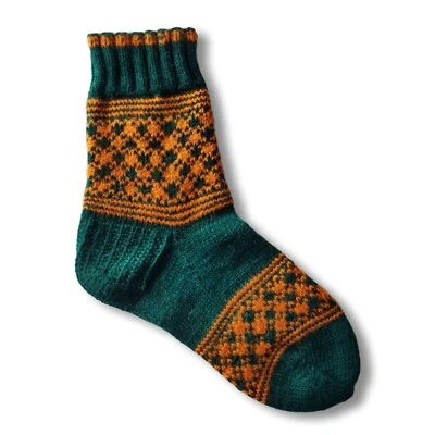 Calcetines tejidos a mano, calcetines cálidos, calcetines de lana, calcetines verdes y naranjas, calcetines de invierno Foto 1 de 4