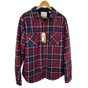 Weatherproof Vintage NEW Red Blue Plaid Fleece Sherpa Lined Shacket Men's Medium - Picture 1 of 12