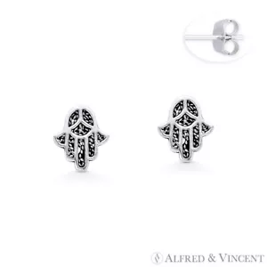 Ciondolo Mano Hamsa Malocchio Fortuna Ebraico Fatima .925 Borchie Argento Sterling - Foto 1 di 1