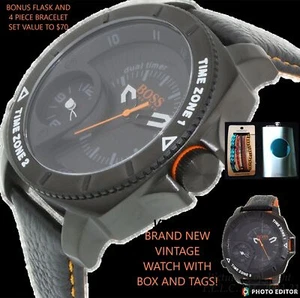 NEW LEATHER BAND DUAL TIME SAO PAULO 1513221 HUGO BOSS by Movado Watch +Bonuses - Picture 1 of 8