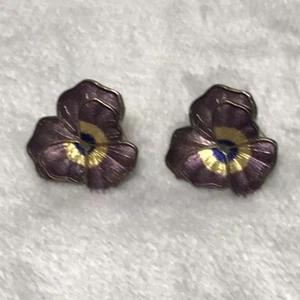 Vintage Gold And Purple Color Flower Earrings - Picture 1 of 3