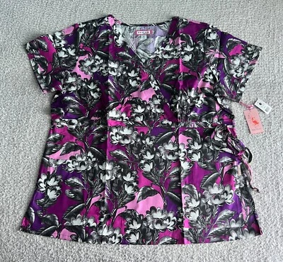 Koi Scrub Top Women’s Sz 3X Purple Freesia Floral Katheryn Nursing Medical - Image 1 of 4