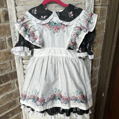 Vintage  HANDMADE Girl's Dress 2 PC size 4 Pinafore Apron Style Daisy Kingdom?? - Image 1 of 4