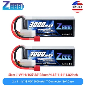 2xZeee 3S Lipo Battery 3000mAh 11.1V 50C T Plug for RC Helicopter Airplane Car - Picture 1 of 6