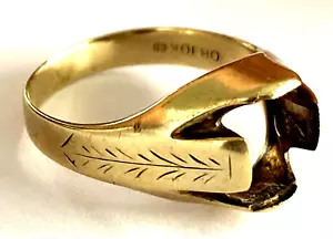 Antique OB Ostby Barton Classy Etched Men's Setting Ring 10K Solid Gold Size 9 - Picture 1 of 18