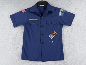 VINTAGE Boy Scouts of America Shirt Youth Medium Blue Button Up Polyester - Picture 1 of 14