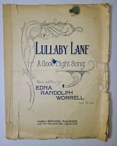 1916 "Lullaby Lane" Randolph Worrell pianoforte voce spartiti Paine antico - Foto 1 di 9
