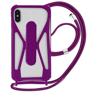 Lanyard Smartphone Case Universal Silicone Bumper Corner Kickstand Purple - Picture 1 of 6