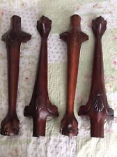 Salvaged Vtg Lot Of 4 Carved Brown Solid Wood Table, Chair Legs Claw Hold Ball