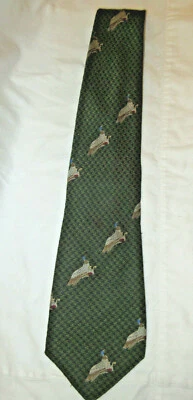 Corbata de seda verde con patos Daniel Cremieux para el cuello hecha en Francia Foto 1 de 4
