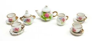 Melody Jane Dolls House English Tea Set Gold Edging Dining Room Accessory - Picture 1 of 8