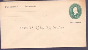 United Stamps Stamped enveloped Washington SP-F39 2cts with Specimen very fine! - Picture 1 of 2