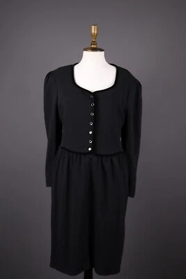 ESCADA MARGARETHA LEY Black Wool Long Sleeve Button Night A-Line Dress Size 42 - Image 1 of 4
