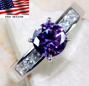 2CT Amethyst & Topaz 925 Solid Genuine Sterling Silver Ring Jewelry Sz 7 - Picture 1 of 4
