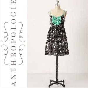 ANTHROPOLOGIE WE LOVE VERA BLACK FLORAL STAMP ART DRESS SUNDRESS SIZE 0 - Picture 1 of 11