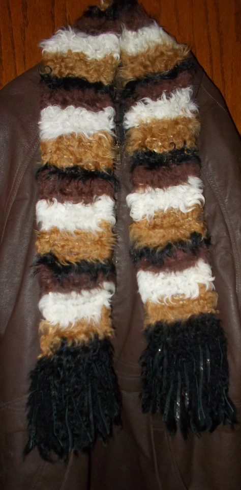 Scaasi Multi-Color Kalgan Lamb Fur Designer Scarf Black, Ivory, Gold, Brown NWT - Image 1 of 4