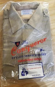 New Jaguar Tropical by Conqueror KHAKI Uniform Dress Shirt SZ. 15-1/2 SHORT SLV - Picture 1 of 3