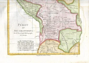 PERU and PAYS CIRCONVAISINS repaired map circa 1760 - Picture 1 of 2