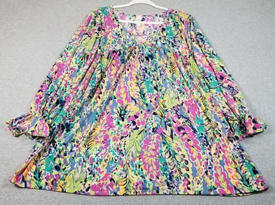 Crepas мини-платье женщин 2XL XXL многоцветный цветочный абстрактный длинным рукавом глубокий - Изображение 1 из 4