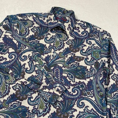 Camisa Alan River Para Hombre Mediana Cachemira Floral Púrpura Abotonada Colorida Foto 1 de 4