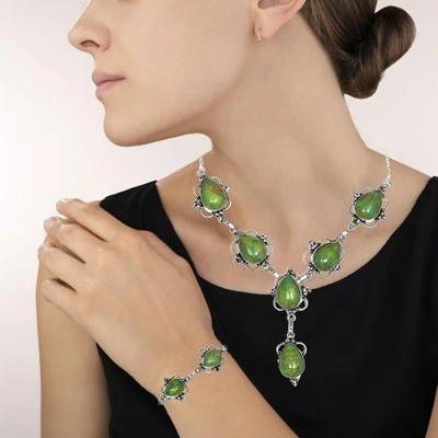 Joyería Conjunto Colgante Verde Turquesa Pendientes Collar Aguamarina Foto 1 de 4