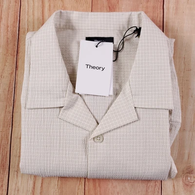 NUEVO CON ETIQUETAS $178 Camisa Theory Seersucker Micro Rejilla Botón Frontal SS XXL (Se ajusta XL o XXL) Foto 1 de 4