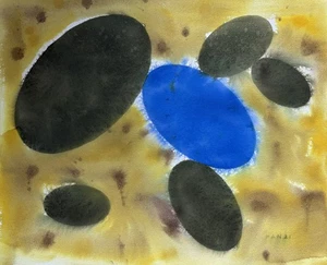 Modern Abstrakt 26, Oval, Original Aquarell Gemälde, Signiert, 20x16 inch, Kunst - Bild 1 von 1