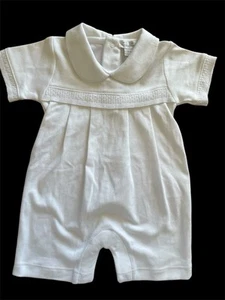 Kissy Kissy NWOT White Pima Cotton Peter Pan Collar Knit Romper-0-3Mos - Picture 1 of 5