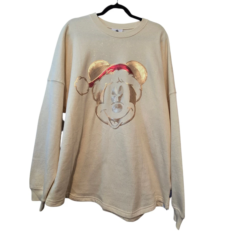 Camiseta Disney World Spirit Holiday 2022 Santa Mickey feminina GG lantejoulas de Natal - Imagem 1 de 4