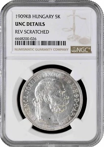 Hungary 5 korona 1909, NGC UNC Det., "Emperor Franz Joseph I (1867 - 1916)" - Picture 1 of 2