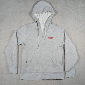 Sudadera con capucha para mujer Levi's suéter gris pequeño mezcla algodón camiseta informal con pestaña roja con cremallera - Imagen 1 de 16