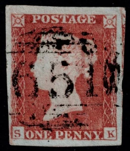 1841 1d Pale Red-Brown SK 4m Upright 651 Rochford Huge Margins Superb Cat. £45 - Picture 1 of 1