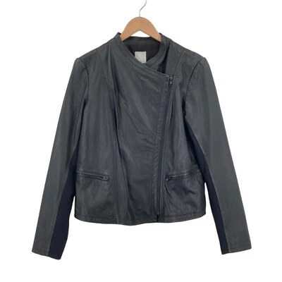 Chaqueta halógena para mujer negra 100 % cuero manga larga diagonal cremallera talla grande Foto 1 de 4