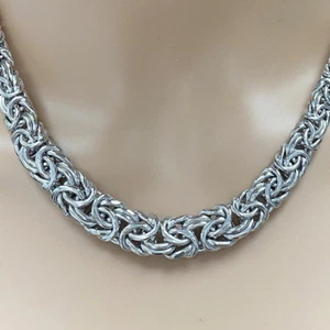 925 Sterling Silver Byzantine Graduated Necklace 18" - Picture 1 of 6