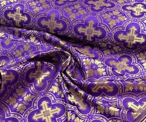 PURPLE Liturgical Church Fabric - Violet Brocade - Picture 1 of 3