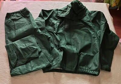 XL Mens Green Frogg Toggs SET Hooded Jacket & Pants Pockets Snap Close Elastic - Image 1 of 4