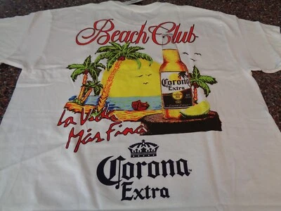 Camiseta Corona Beach Club Grande SS Blanca Camiseta Cerveza La Vida Mas Fina Nueva con Etiquetas Foto 1 de 4