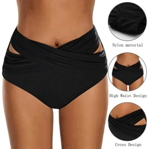 Damen Bikinihose mit Hoher Taille und Raffung Bauchkontrolle Badeanzug Slips Neu - Bild 1 von 13