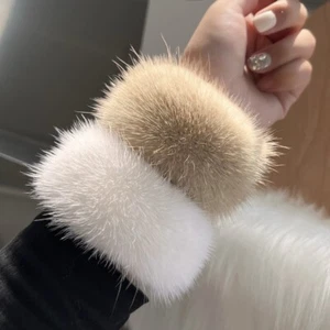 One Pc Women's Real Mink Fur Cuffs Warm Arm Warmer Bracelet Mink Fur Gloves - Picture 1 of 13
