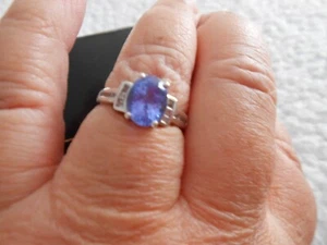 9ct Tanzanite Solitaire & Diamond Ring.. ..white gold...pretty - Picture 1 of 5