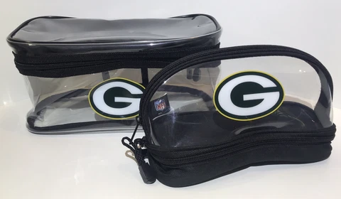 NFL Green Bay Packers 2 Piece Travel Set Shaving Makeup Toiletry Bags - NO BOX Cover